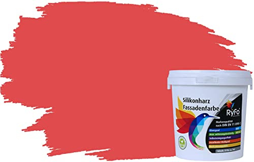 RyFo Colors Silikonharz Fassadenfarbe Lotuseffekt Trend Wassermelone 1l - bunte Fassadenfarbe, weitere Rot Farbtöne und Größen erhältlich, Deckkraft Klasse 1