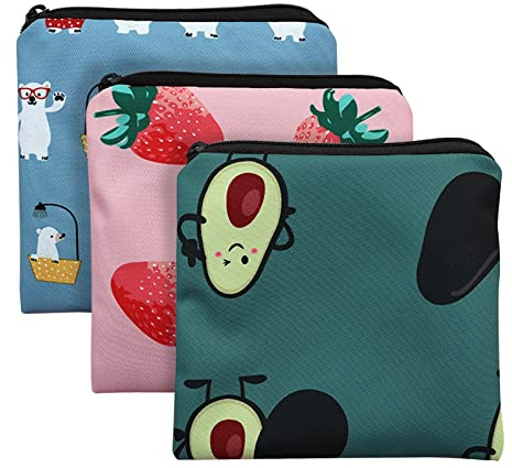 Perioden Tasche Mädchen,3 Stück Binden Tasche Mädchen mit Reißverschluss 13 * 13cm Tampon Damenbinden Tasche Mädchen Period Bag für Mädchen,Frauen,Damen (Erdbeere)