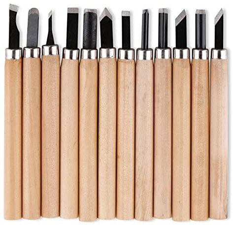 Holz-Schnitzwerkzeug Set, 12 Stück Holz-Schnitzmesser Und Ein Schleifsteine Für Erwachsene Und Kinder, Holzschnitzerei Schnitzen Messer Profi Holz Bearbeitungs Werkzeug Für Carving DIY Und Wax
