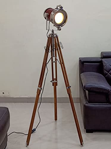 Magnifique lampe de sol en bois trépied pour salon, hauteur réglable pour décoration rustique