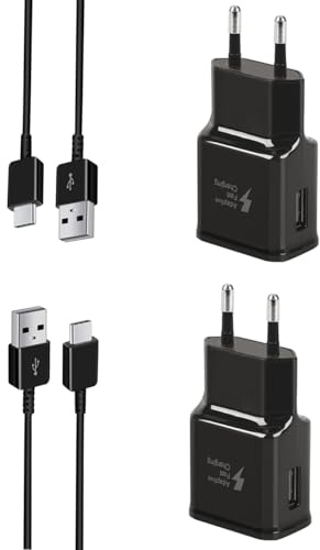 2er Pack USB Ladegerät Stecker mit USB-C Ladekabel 1,5m Für Samsung Galaxy | S22 S21 S20 S10 S9 S8 A17 A16 A15 A14 A35 A37 A55 A56 A57 A05s A04s, Fire HD 8/10/ 10 Kids Pro Tablet Netzteil Adapter