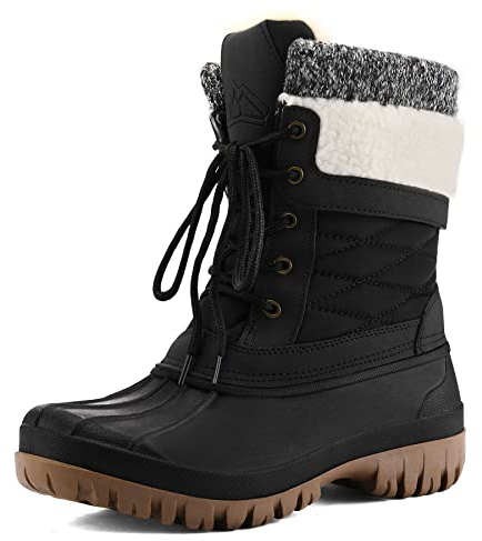 mysoft Women's Winter Snow Boots Waterproof Insulated Mid-Calf Booties, Fur-lined Lace Up Shoes for Outdoor