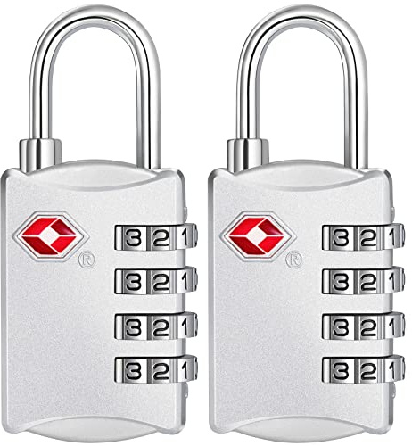 ZHEGE TSA Kofferschlösser, Zahlenschloss 4 Stellig (2, Silber) | Gepäckschloss, Reiseschloss für Koffer, Tasche, Rucksäcke, Kleines Vorhängeschösser Zahlenschloss Spind