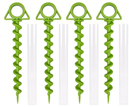Vastsea 4 Pièces Piquets de Tente en Plastique, Piquets de Camping, Tent Peg avec 4 Pcs Tuyau en Plastique Piquet, Accessoires de Tente, Postuler à pour Pelouse Plage Camping(Vert)