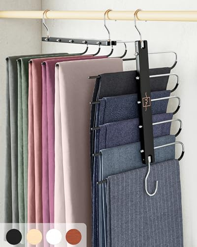 MORALVE Hosenbügel platzsparend – Premium Kleiderbügel aus europäischem Buchenholz für Hosen, Jeans & Schals – Kleiderschrank Organizer mit 360° drehbarem Haken (1er-Pack)