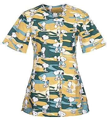 DINOZAVR Carla Uniforme Medica - Medico Casacca da Donna con Bottoni a Pressione Cani 3XL