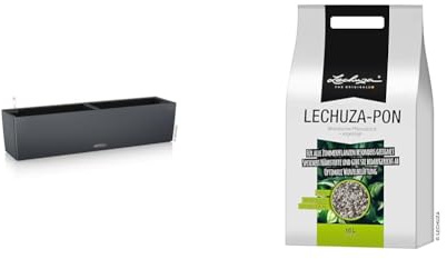 Lechuza BALCONERA Color 80 Pflanzgefäß mit ERD-Bewässerungs-System, Schiefergrau, 79 x 19 x 19 cm & PON 18 Liter Pflanzsubstrat, Neutral