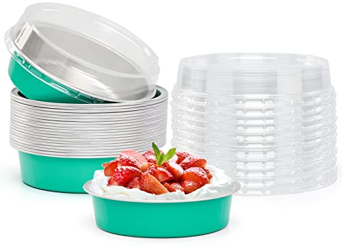 Beasea Elegant Blue 8 Oz Mini Pie Pans Tart Pans Tin Baking Tins with Lids, 4 Inch 20 Pack Disposable Baking Pans For Cake Tart Quiche