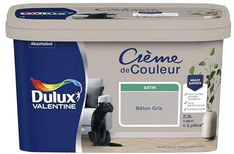Dulux Valentine Crème de Couleur - Peinture multi-supports intérieure - Satin Béton Gris 2,5 L