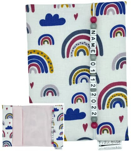 U-Heft Hülle Impfpassfach mit Name personalisiert - MuKi Pass - Regenbogen weiß rosa