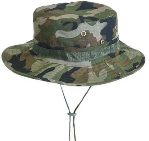Sonnenhut Hat Outdoor Wanderhut Fischerhut Trekking Faltbar Safari Hut 55-60CM Sonnenhut Herren Camouflage Abgerundete Hut Fischer Dschungelhut Gartenhut Anglerhut