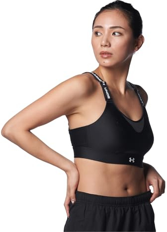 Under Armour UA Infinity High Bra Sostén deportivo para correr, sujetador cruzado en la espalda para mujer, color negro/blanco