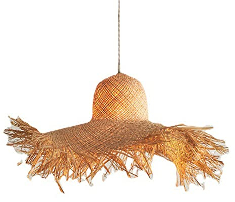 LQZCXMF Abat-Jour en Rotin pour Salon De Style Japonais Lampe en Osier Bricolage Lustre Design Chapeau De Paille Plafonnier Bohème Tissé À La Main pour Cuisine Salle À Manger Foyer Chambre