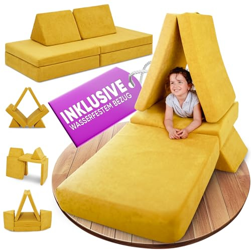 Linodino® Spielsofa | Kindersofa aus Schaumstoff Softbausteine - Kindercouch & Kuschelecke im Kinderzimmer | Stapelsteine für Kinder | Oeko-TEX 100 Zertifiziert | Bienenwaben Gelb
