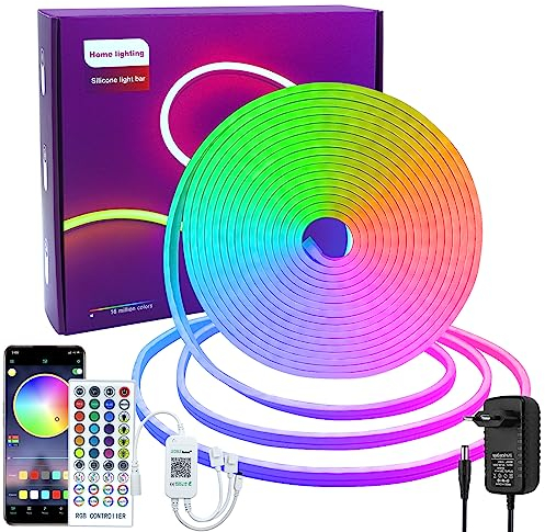 CCILAND Neon LED Strip 10M, 24V RGB Neon Streifen mit Fernbedienung APP Steuerung, Musik Sync LED Band Silikon DIY Flexibel Lichtband Wasserdicht für Wohnzimmer Schlafzimmer Dekor (RGB)