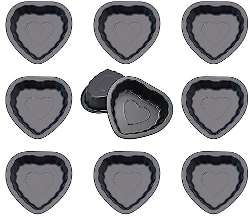 10 pcs Mini Fluted Tube Pan, 4 Inch Carbon Steel Fluted Cake Mold Cup with Flower Shape, Nonstick Cake Pan Mini Tube Oven Baking Mold for Cupcake, Bread, Bavarois, Brownie, Love Heart Shape