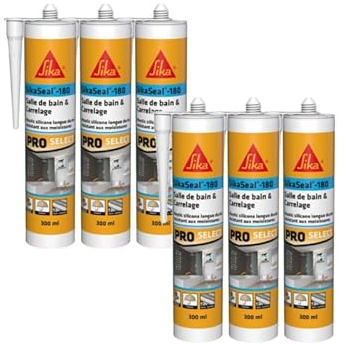 SIKA Lot de 6 mastics Silicone Sikaseal-180 Salle de Bain & carrelage - Blanc - 300ml