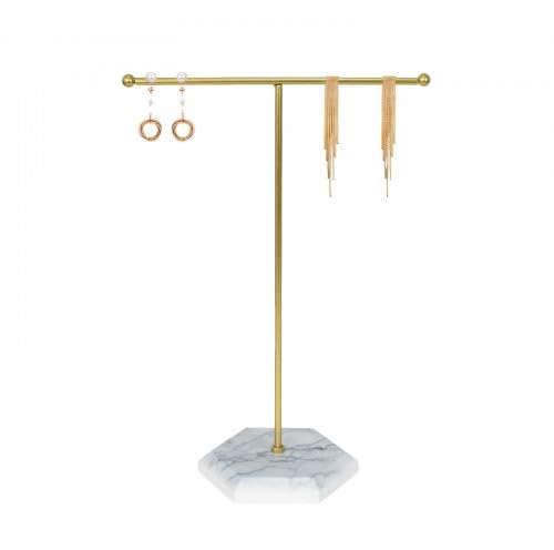 Porta Gioielli con Barra a T in Metallo, Porta Collane e Orecchini, Supporto per Orecchini, Organizer per Gioielli, Esposizione di gioielli a T, per riporre bracciali e Orecchini, Anelli(Bianco)