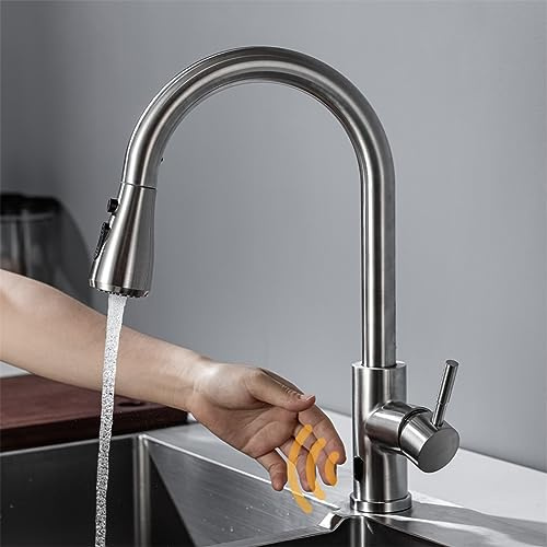 Smart Touchless Kitchen Faucet, Poll Out Infrared Sensor Faucets, Black/Nickel Infrared Water Mixer Taps