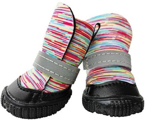FANSU Hundeschuhe 4 Stück, Hundeschuhe Pfotenschutz Hunde Schuhe Outdoor Laufen Hundeschuhe Winter, Schuhe für Hunde Rutschfester für Kleine und Mittlere Hunde (XL,Streifen Rot)