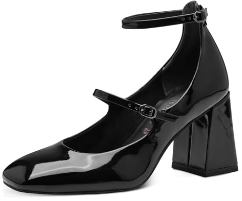 Tamaris Zapatos de Salón para Mujer, Tacón Cuadrado, Diseño Vegano, Negro, 40 EU