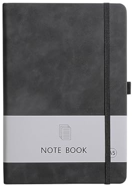 DOETYD A5 Journal Notebook 192 Pages 14.5 x 21cm Work Diary Book with Hardback Cover for Women and Men Office Home School (Black)