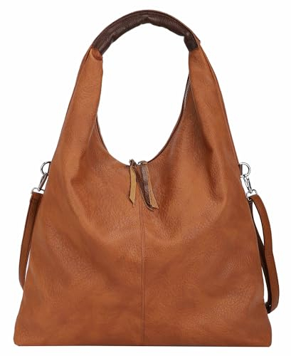 OBC XXL Damen Tasche Shopper Schultertasche Hobo Bag Reisetasche Handtasche Umhängetasche Freizeittasche Beuteltasche Weekender Leder Optik Cognac