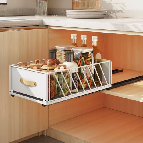 SAYZH Cassetto Telescopico,Cassetto Scorrevole Estensibile Estraibile,Ripiani per Cassetti Estraibili per Armadio da Cucina con pellicola adesiva,Senza Bisogno di Trapano,40CM x 15.5CM x 25CM,Bianco