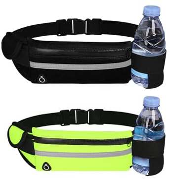 SSKHE 2 Stück Laufgürtel, Laufgürtel, Gürteltasche für Handy, mit Kopfhöreranschluss und Wasserflaschenhalter,Verstellbarer Laufgürtel mit reflektierendem Streifen,Wasserdichte Tasche für Damen Herren