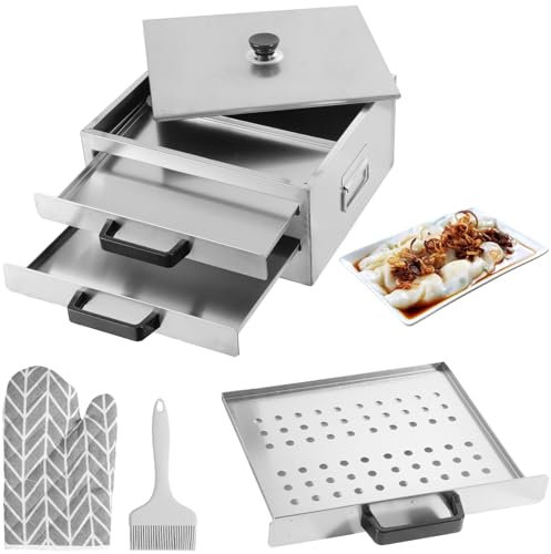 OMISTAR Reis-Nudel-Rollen-Dampfgarer-Set, 2-lagig mit 3 Dampfschalen, Edelstahl-Oberseite offen für den Heimgebrauch, chinesische Cheung Fun Cuisine Rezepte Kochgeschirr