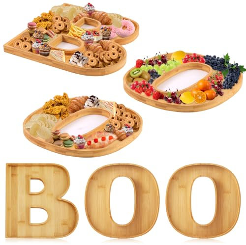 PEUTIER 3pcs Planche à Charcuterie d'Halloween, BOO Planche a Fromage d'Halloween en Bois Plateau de Nourriture Ustensiles de Cuisine pour la Cuisine à Domicile Biscuits Aux Bonbons