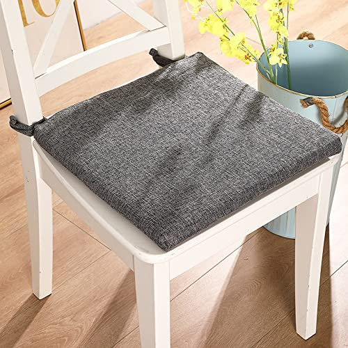 LinFortune Stuhlkissen für Esszimmerstühle mit Bändern 4er Set waschbare quadratische Stuhlpolster aus Baumwolle und Leinen mit Bändern Bequeme Sitzkissen für Küchen Büro 45,7 x 45,7 cm (Dunkelgrau)