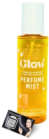 Glow Perfume Mist Spray 250ml - Long-Lasting Body & Hair Fragrance, Premium Scented Body Mist Sprays for Women, Made in the UK - Includes ShopZee Skincare eBook (Vanilla Almond & Salted Caramel)