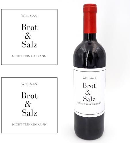 Milaboo 2er Set Weinflaschen-Aufkleber zur Einweihung – Selbstklebende Etiketten für Wein & Sekt – Brot & Salz Design (Flasche nicht enthalten)