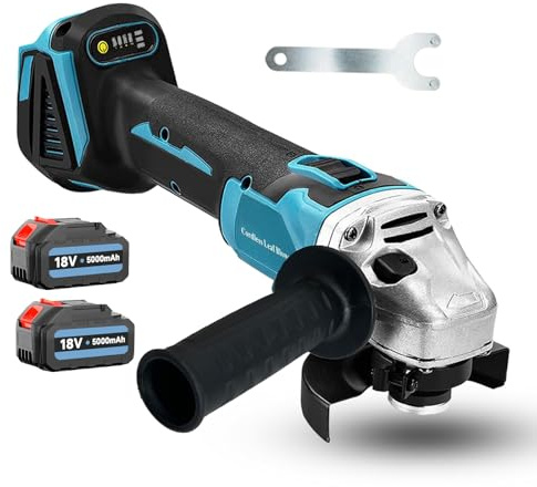 18V Akku Winkelschleifer Ersatz für Makita 18V Akku, mit 2x 5.0AH Akku und Ladegerät, 125MM Bürstenloser Winkelschleifer, 11000U/min, zum Entkalken, Polieren, Schleifen