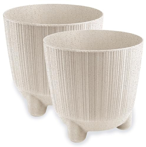 PECZEKO Macetero mate, maceta con patas, maceta decorativa para plantas grandes y pequeñas, juego de 2 macetas, maceta para hierbas (2 unidades), color blanco, diámetro de 20 cm