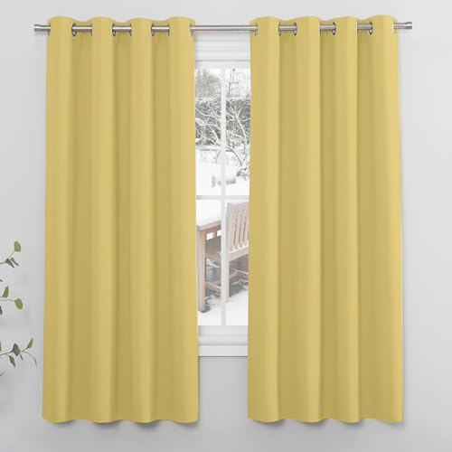 NINGBAI Gardinen Kurz Vorhang Stores 50 x 200 cm Gardine Schlafzimmer Ösen Thermo mit Ösen Verdunklungsvorhang Ösenschal für Schlafzimmer, Gelb