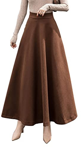 BiilyLi Jupe Longue Femme Hiver Élégant Carreaux Haute Taille Maxi Jupe en Laine A-Line Taille élastique Skirt 1955 Marron -XL