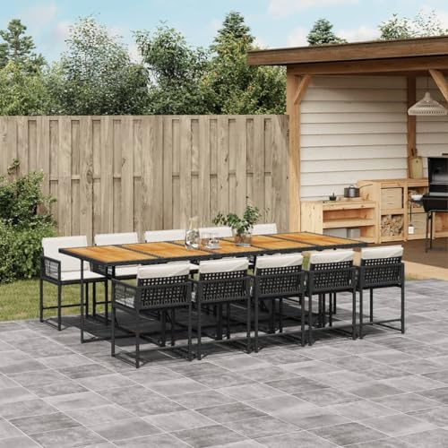 IKAYAA Gartenmöbel Set Rattan 10 Personen Garten sitzgruppe 10 Personen Gartentisch Set mit 10 stühlen Sitzgruppe Outdoor Balkon Möbel wetterfest Gartengarnitur-Schwarz und Creme-11-tlg-Typ 10