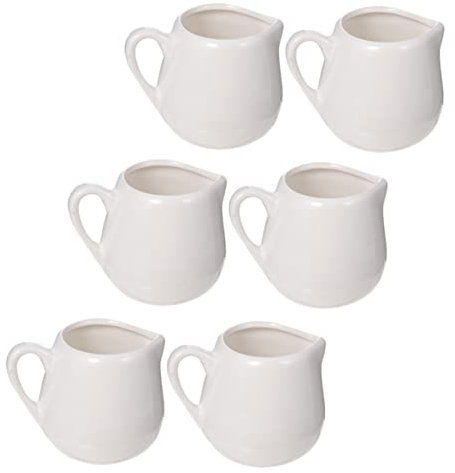 MUCKLILY Lot De 6 Pichets à Sauce En Céramique Blanche Poignée, Pot à Lait Moyen, Surface Lisse Facile à Nettoyer, Usage La Cuisine Pour Sauces Et Lait