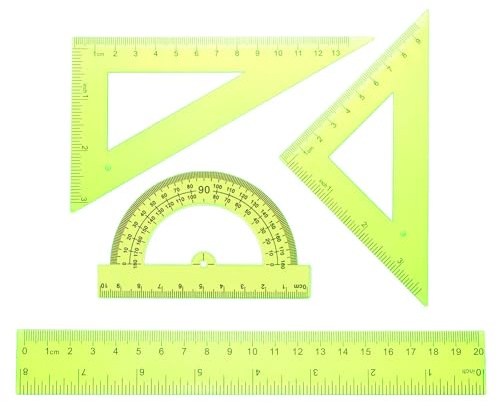 sourcing map Set di 4 righelli triangolari, 20 cm, in plastica, con goniometro geometrico, triangolare, scala ingegneristica, kit per ufficio e casa, giallo