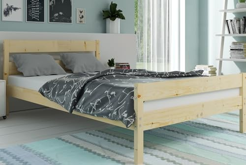 Interbeds Holzbett Doppelbett Schlafzimmerbett Bettgestell aus Holz mit Lattenrost aus Massivholz (140x200)