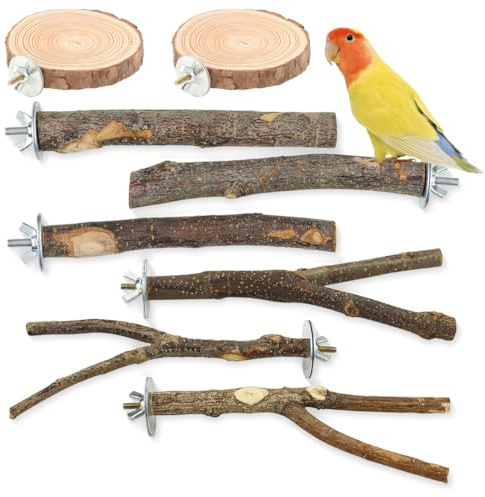 8 Stück vogelkäfig zubehör, sitzstangen für wellensittiche, wellensittich zubehör, Natur Sitzstangen Set für Vögel, Stehend Vogelkäfig Zubehör, Sitzstangen für Vogelkäfige, Wellensittich Zubehör