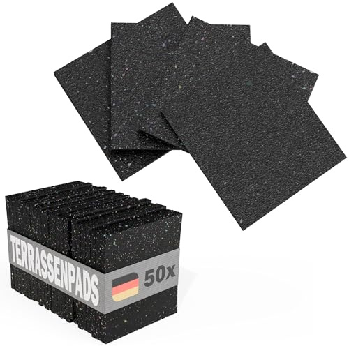 Terrassenpads 50 Stück - 90x90x15mm - Gummigranulat Unterlage für Terrasse & Balkon - Bautenschutzmatte Made in Germany