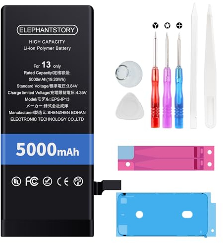 ElephantStory Batterie pour iPhone 13, 5000 mAh Remplacement Interne Haute Capacité Batterie pour A2482 A2631 A2634 A2635 A2633 avec Guide et Tous Les Outils de Réparation