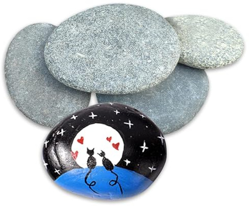 5PCS 8-12 cm Large Pebbles for Painting, Natural Painted River Rocks Flat Decorative Stones Gray Pebble Art for DIY Crafts Garden Decoration