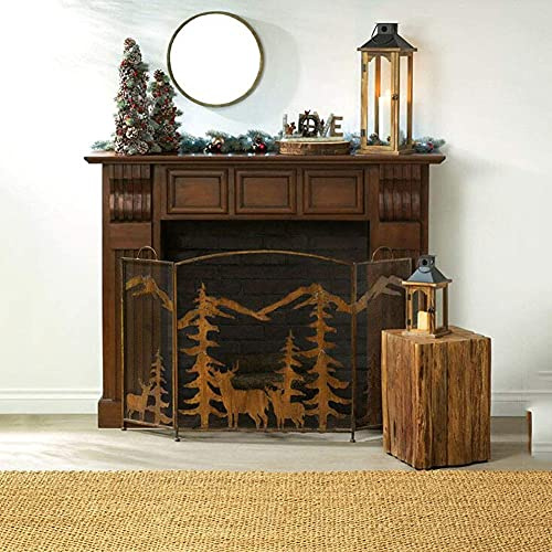 Protezione per Camino, Schermo per Camino Extra Large a 3 Pannelli, Protezione in Ferro battuto Antico per Stufa/bruciatore a Legna, Design Decorativo