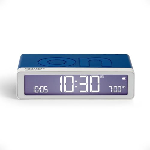 Lexon FLIP Classic Lichtwecker, wendbar mit ON/Off-Seiten und Schlummerfunktion, mit LCD-Display und Touch-Licht, per USB-C aufladbar - glänzendes Blau