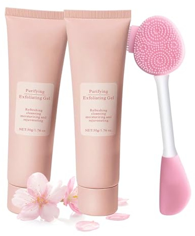 2PCS Purifying Exfoliating Scrub mit Silikonbürste – Peeling Gesicht Frauen - Gesichtspeeling Frau - Porentiefe Reinigung, Feuchtigkeitspflege Reinigungsgel – Sanfte Face Scrub & Body Scrub