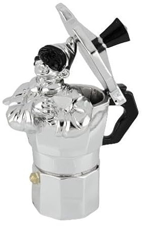 Generico Caffettiera Decorativa in Resina Argentata con Pulcinella, 16 cm, Stile Italiano